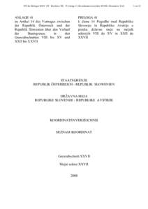 895 der Beilagen XXIV. GP - Beschluss NR - 55 Anlage 41 (Koordinatenverzeichnis XXVII) (Normativer Teil)  ANLAGE 41 zu Artikel 14 des Vertrages zwischen der Republik Österreich und der Republik Slowenien über den Verla