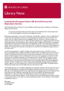 Leaving the European Union: UK Armed Forces and Diplomatic Service