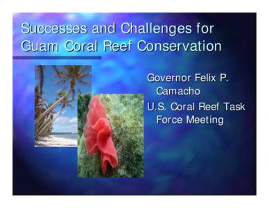 Successes and Challenges for Guam Coral Reef Conservation Governor Felix P. Camacho U.S. Coral Reef Task Force Meeting