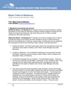 OKLAHOMA INDIAN TRIBE EDUCATION GUIDE  Miami Tribe of Oklahoma (Oklahoma Social Studies Standards, OSDE)  Tribe: Miami Tribe of Oklahoma