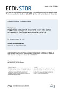 Happiness and Growth the World Over: Time Series Evidence on the Happiness-Income Paradox