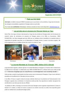 Septembre 2015/N°0001 Flash sur Info Soleil Info Soleil, un bulletin des  e suel d URBIS Foundation pour vous éclairer sur les activités au Togo dans le domaine