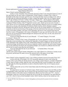 Southern Campaign American Revolution Pension Statements Pension application of Lemuel Glasgow R4056R Alsey fn40NC Transcribed by Will Graves[removed]