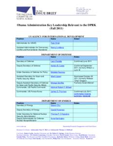 Arms control / Nuclear program of North Korea / Six-party talks / United States Department of State / United States National Security Council / United States Assistant Secretary of Defense / Under Secretary of Defense for Policy / Daniel Poneman / Ashton Carter / International relations / Government / United States federal executive departments