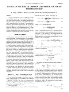 Proceedings of EPAC08, Genoa, Italy  MOPP079 STUDIES ON THE ROLE OF A PHOTON COLLIMATOR FOR THE ILC POSITRON SOURCE∗