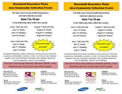 Household Hazardous Waste  Household Hazardous Waste 2014 Community Collection Events