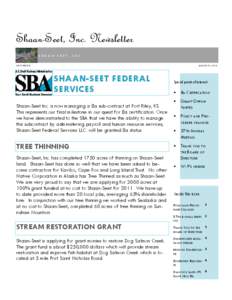 Shaan-Seet, Inc. Newsletter SHAAN-SEET, INC. AUGUST 31, [removed]ISSUE 4