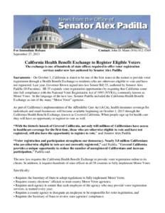 Sen. Padilla - Health Benefit Exchange Expands Access to Voter Registration