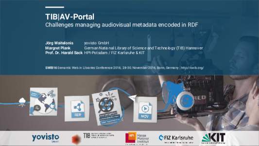 TIB|AV-Portal Challenges managing audiovisual metadata encoded in RDF Jörg Waitelonis yovisto GmbH Margret Plank German National Library of Science and Technology (TIB) Hannover