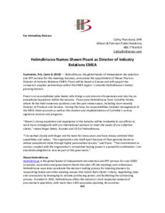 For Immediate Release  Cathy Planchard, APR Allison & Partners Public Relations 480‐ 