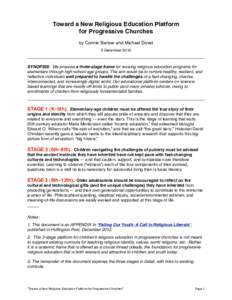 Toward a New Religious Education Platform for Progressive Churches by Connie Barlow and Michael Dowd 3 December 2012 ____________________________________________________________________________________