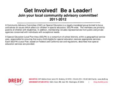 Get Involved! Be a Leader!   Join your local community advisory committee! [removed]