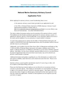 National Marine Sanctuary Advisory Council Application & Guidelines Winter 2014