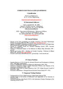 CURRICULUM VITAE of ALFIO QUARTERONI I. Qualification Professor of Mathematics