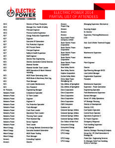 ELECTRIC POWER 2014 PARTIAL LIST OF ATTENDEES AECI Director of Power Production