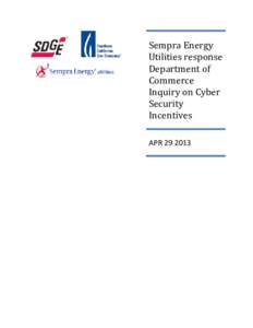 Sempra Energy Utilities response Department of Commerce Inquiry on Cyber Security Incentives