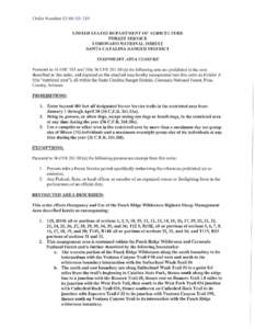 Order Number[removed]UNITED STATES DEPARTMENT OF AGIUCULTURE FOREST SERVICE CORONADO NATIONAL FOREST SANTA CATALINA RANGER DISTRICT