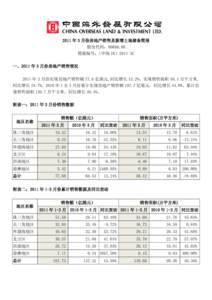 2011 年 3 月份房地产销售及新增土地储备简报 股份代码：00688.HK 简报编号：（中海 IR）2011-3C 一、2011 年 3 月份房地产销售情况 2011 年 3 月份实现房地产销售额 77.6 亿港