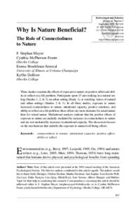 Why Is Nature Beneficial? The Role of Connectedness to Nature Environment and Behavior Volume 41 Number 5