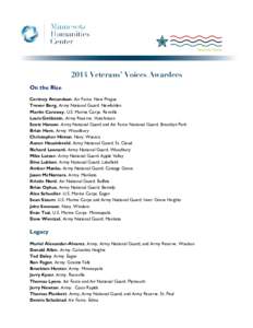 2014 Veterans’ Voices Awardees On the Rise Cortney Amundson. Air Force. New Prague Trevor Berg. Army National Guard. Newfolden Martin Caraway. U.S. Marine Corps. Renville Louis Goldstein. Army Reserve. Hutchinson