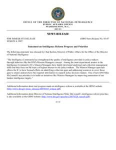 OFFICE OF THE DIRECTOR OF NATIONAL INTELLIGENCE PUBLIC AFF AIRS OFFICE WASHINGTON, D.C[removed]NEWS RELEASE