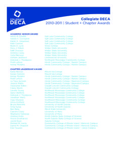 Collegiate DECA[removed] | Student + Chapter Awards ACADEMIC HONOR AWARD Amily M. Dziatlik	 Adrien S. Covington	 Karen A. Jorgensen