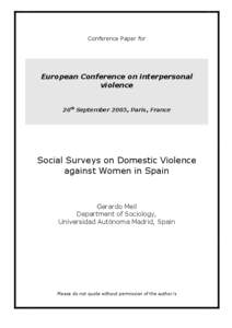 Conference Paper for  European Conference on interpersonal violence  26th September 2005, Paris, France