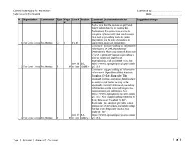 Comments template for Preliminary Cybersecurity Framework # Organization