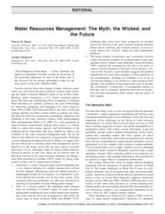 EDITORIAL  Water Resources Management: The Myth, the Wicked, and the Future Patrick M. Reed Associate Professor, Dept. of Civil and Environmental Engineering,