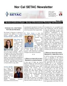 Nor Cal SETAC Newsletter  Winter 2009 INTRODUCING: OUR THREE NEW BOARD MEMBERS