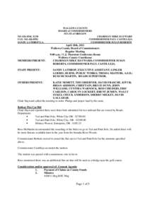 WALLOWA COUNTY BOARD of COMMISSIONERS STATE of OREGON[removed], X130 FAX: [removed]SANDY LATHROP E.A.