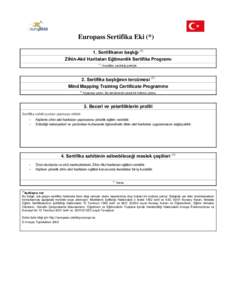 Europass Sertifika Eki (*) 1. Sertifikanın başlığı (1) Zihin-Akıl Haritaları Eğitmenlik Sertifika Programı (1)  Anadilde yazıldığı şekliyle.