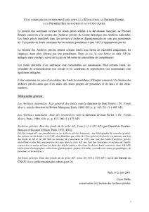 ETAT SOMMAIRE DES FONDS PRIVÉS RELATIFS À LA RÉVOLUTION, AU PREMIER EMPIRE, À LA PREMIÈRE RESTAURATION ET AUX CENT-JOURS. Le présent état sommaire recense les fonds privés relatifs à la Révolution française, au Premier