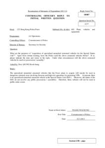 Examination of Estimates of ExpenditureReply Serial No. SB087  CONTROLLING OFFICER’S REPLY TO