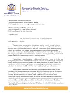 Americans for Financial Reform 1629 K St NW, 10th Floor, Washington, DC, [removed]1885 The Honorable Tim Johnson, Chairman The Honorable Richard C. Shelby, Ranking Member