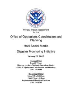 Department of Homeland Security Privacy Impact Assessment Haiti Social Media