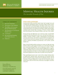 issue report, january[removed]Mental Health Injuries The Invisible Wounds of War  table of contents