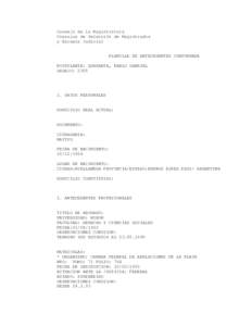 Consejo de la Magistratura Comision de Selecci¢n de Magistrados y Escuela Judicial PLANILLA DE ANTECEDENTES CONFORMADA POSTULANTE: QUARANTA, PABLO GABRIEL