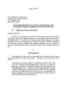 May 24, 1996  Tim D. McGreevy, Administrator Idaho Pea and Lentil Commission 5071 Highway 8 West Moscow, ID 83843