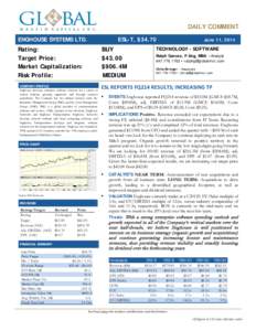 Equity Research  DAILY COMMENT ENGHOUSE SYSTEMS LTD.  ESL-T, $34.70