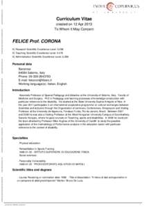 Certified www.IndexCopernicus.com Curriculum Vitae  FELICE Prof. CORONA