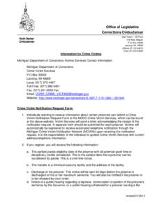 Office of Legislative Corrections Ombudsman Boji Tower – 4th Floor 124 West Allegan P.O. Box[removed]Lansing, MI 48909