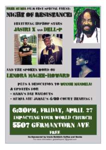 Free Mumia Film Fest Special Event:  Night of Resistance! featuring hiphop stars  Jasiri X