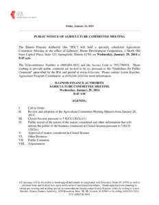 Friday, January 24, 2014  ______________________________________________________________________________ PUBLIC NOTICE OF AGRICULTURE COMMITTEE MEETING ____________________________________________________________________