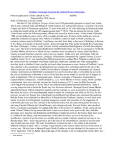 Southern Campaign American Revolution Pension Statements Pension application of John Gibson S3395 fn15NC Transcribed by Will Graves State of Tennessee, Lincoln County On this 16th day of July in the year of our Lord 1833