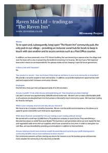 Raven Mad Ltd – trading as “The Raven Inn” www.raveninn.co.uk REconomy Project