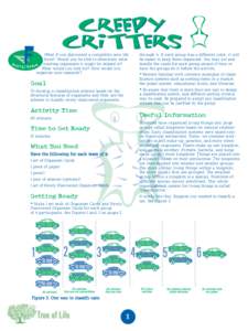 Creepy Critters What if you discovered a completely new life form? Would you be able to determine what existing organisms it might be related to?