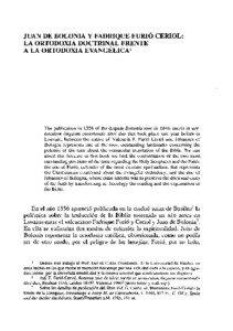 JUAN DE BOLONIA Y FADRIQUE FURIÓ CERIOL: LA ORTODOXIA DOCTRINAL FRENTE A LA ORTODOXIA EVANGÉLICA1