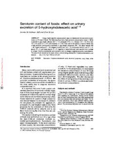 Serotonin excretion Jerome content of foods: effect of 5-hydroxyindoleacetic