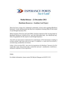 Microsoft Word - MEDIA RELEASE - BLACKHAM RESOURCES - COAL THROUGH ESPERANCE.doc